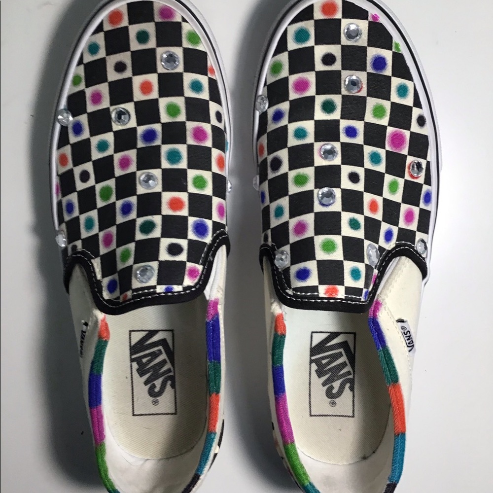 Polka dot slip-on checkered vans(customized)